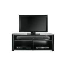 Flare Black Glass TV Stand With Black Oak Wooden Base - UK