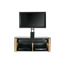 Flare Black Glass TV Stand With Light Oak Wooden Base - UK