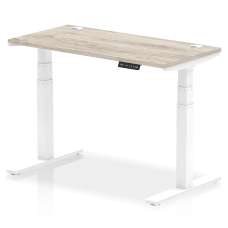 Troy 120cm Wooden Adjustable Laptop Desk With White Legs In Grey Oak - UK