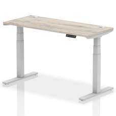 Troy 140cm Wooden Adjustable Laptop Desk Silver Legs In Grey Oak - UK