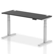 Troy 160cm Wooden Adjustable Laptop Desk With Silver Legs In Black - UK