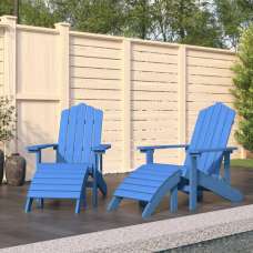 Troy Garden HDPE Aqua Blue Armchairs With Footstools In Pair - UK