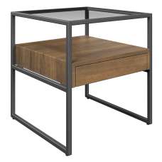 Tucson Clear Glass Side Table With 1 Wooden Drawer - UK