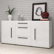 Trail High Gloss Sideboard With 2 Doors 3 Drawers In White - UK