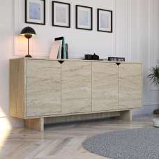 Turan Wooden Sideboard with 4 Doors in Travertine Marble Effect - UK