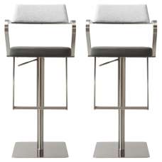 Turlock Grey Leather Fabric Bar Stools In Pair - UK