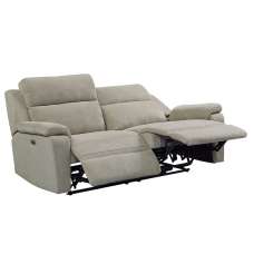 Tyrone Fabric Electric Recliner 3 Seater Sofa In Taupe - UK