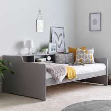 Tyson Wooden Guest Bed With Shelves In Grey - UK