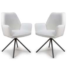 Utica Ivory Fabric Dining Chairs With Black Legs In Pair - UK