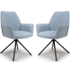 Utica Light Blue Fabric Dining Chairs With Black Legs In Pair - UK