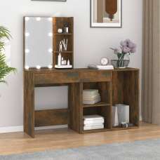Vachel Wooden Dressing Table In Smoked Oak With LED Lights - UK