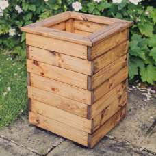 Vail Tall Wooden Garden Square Planter In Natural - UK