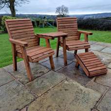 Vail Timber Angled Love Seat With Footstool In Brown - UK