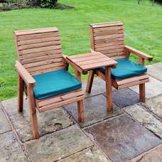 Vail Timber Square Love Seat With Green Cushions - UK