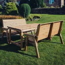 Vail Wooden Garden 6 Seater Dining Table Set In Natural - UK