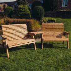 Vail Wooden Garden Angled 4 Seater Bench Set In Natural - UK