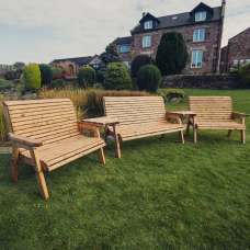 Vail Wooden Garden Angled 7 Seater Bench Set In Natural - UK