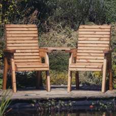 Vail Wooden Garden Angled Love Seat In Natural - UK