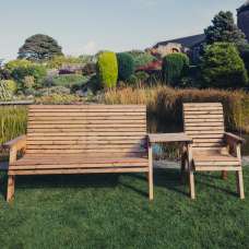 Vail Wooden Garden Straight 3 Seater Bench Set In Natural - UK