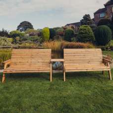 Vail Wooden Garden Straight 6 Seater Bench Set In Natural - UK