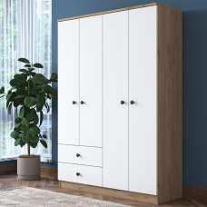 Valdaro Wooden Wardrobe With 4 Doors 2 Drawers In Walnut And White - UK