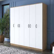 Valdaro Wooden Wardrobe With 6 Doors In Walnut And White - UK