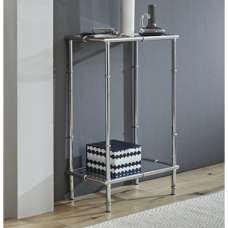 Valdosta Tall Clear Glass Console Table With Chrome Legs - UK