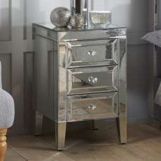 Valence Mirrored Bedside Cabinet With 3 Drawers In Silver - UK