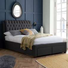 Valentina Fabric Double Bed With 2 Drawers In Charcoal - UK
