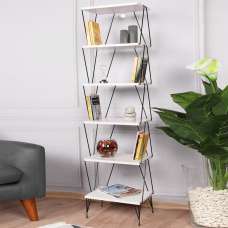 Valenza Wooden Bookcase With 5 Shelves In White - UK
