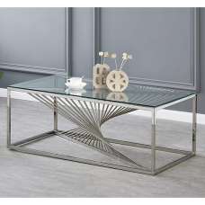 Valko Clear Glass Coffee Table With Silver Stainless Steel Base - UK