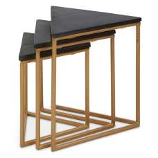 Valrico Black Marble Top Triangulal Nest Of 3 Tables With Gold Frame - UK