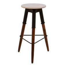 Vance Round Marble Top Bar Stool With Dark Wooden Legs - UK