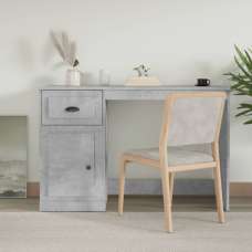 Vance Wooden Computer Desk With 1 Door 1 Drawer In Concrete Effect - UK