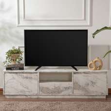Vangio Wooden TV Stand with 3 Flap Doors in Fressia Marble Effect - UK