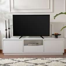Vangio Wooden TV Stand with 3 Flap Doors in Natural White - UK