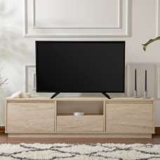 Vangio Wooden TV Stand with 3 Flap Doors in Travertine Marble Effect - UK