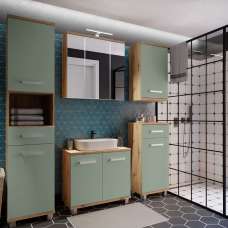 Vareon Wooden Bathroom Furniture Set in Artisan Oak and Sage Green - UK