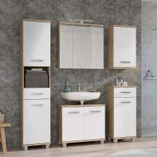 Vareon Wooden Bathroom Furniture Set in Sonoma Oak and White High Gloss - UK