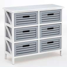Varmora Wooden Chest Of 6 Drawers In White And Grey - UK