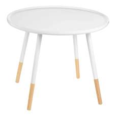 Varna Large Bamboo Round Side Table In White And Natural - UK