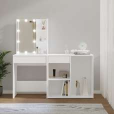 Varro Wooden Dressing Set In White With 1 Cabinet And LED - UK