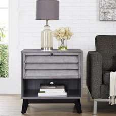 Vega Wooden Side Table With 1 Flip Door In Dark Grey - UK
