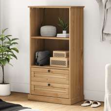 Vega Pinewood Bookcase With 1 Shelf 2 Drawers In Brown - UK