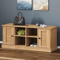 Vega Pinewood Shoe Storage Bench With 2 Doors In Brown - UK