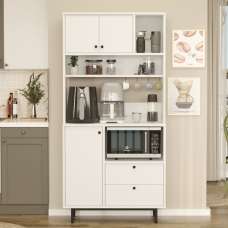 Velano Wooden Coffee Station Cabinet with 3 Doors 2 Shelf in White - UK