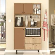 Velano Wooden Coffee Station Cabinet with 3 Tile Red Doors 2 Drawers in Oak - UK