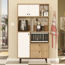 Velano Wooden Coffee Station Cabinet with 3 White Doors 2 Drawers in Oak - UK