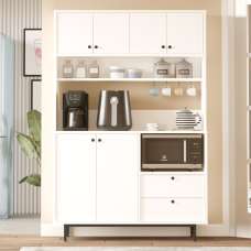 Velano Wooden Coffee Station Cabinet with 6 Doors in White - UK