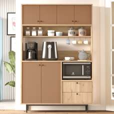 Velano Wooden Coffee Station Cabinet with 6 Tile Red Doors in Oak - UK
